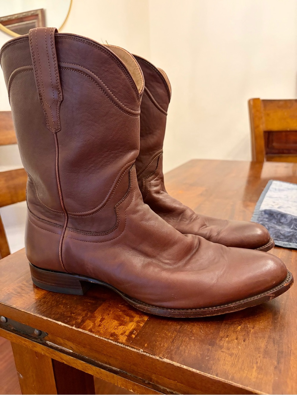 Tecovas The Earl in Bourbon Calfskin Brown Leather Western Roper Boots 14EE
